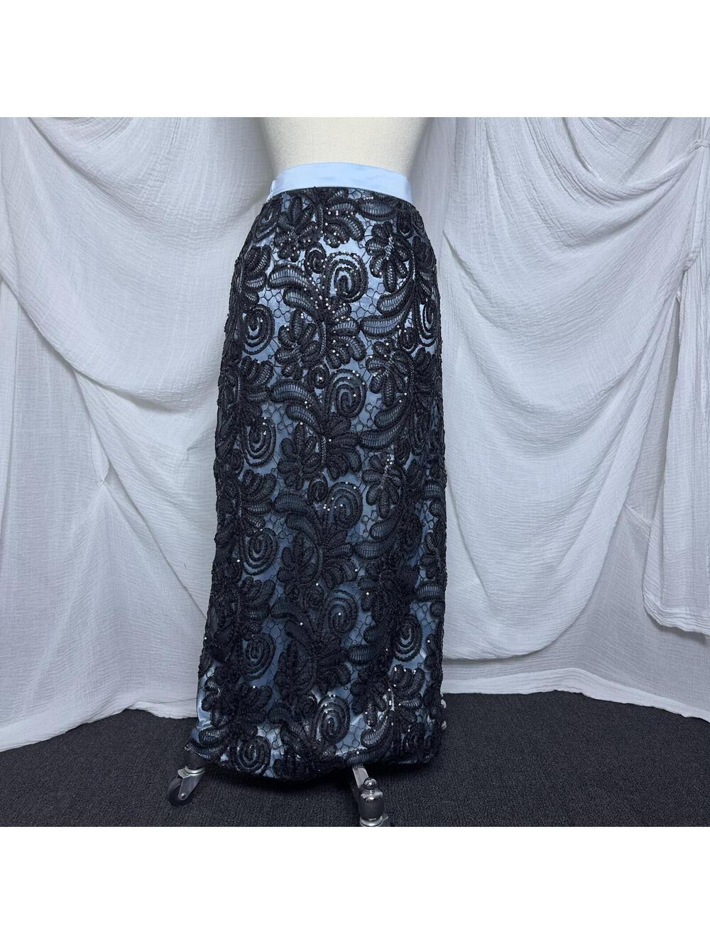 Black Lace Embroidered Maxi Skirt Size 20